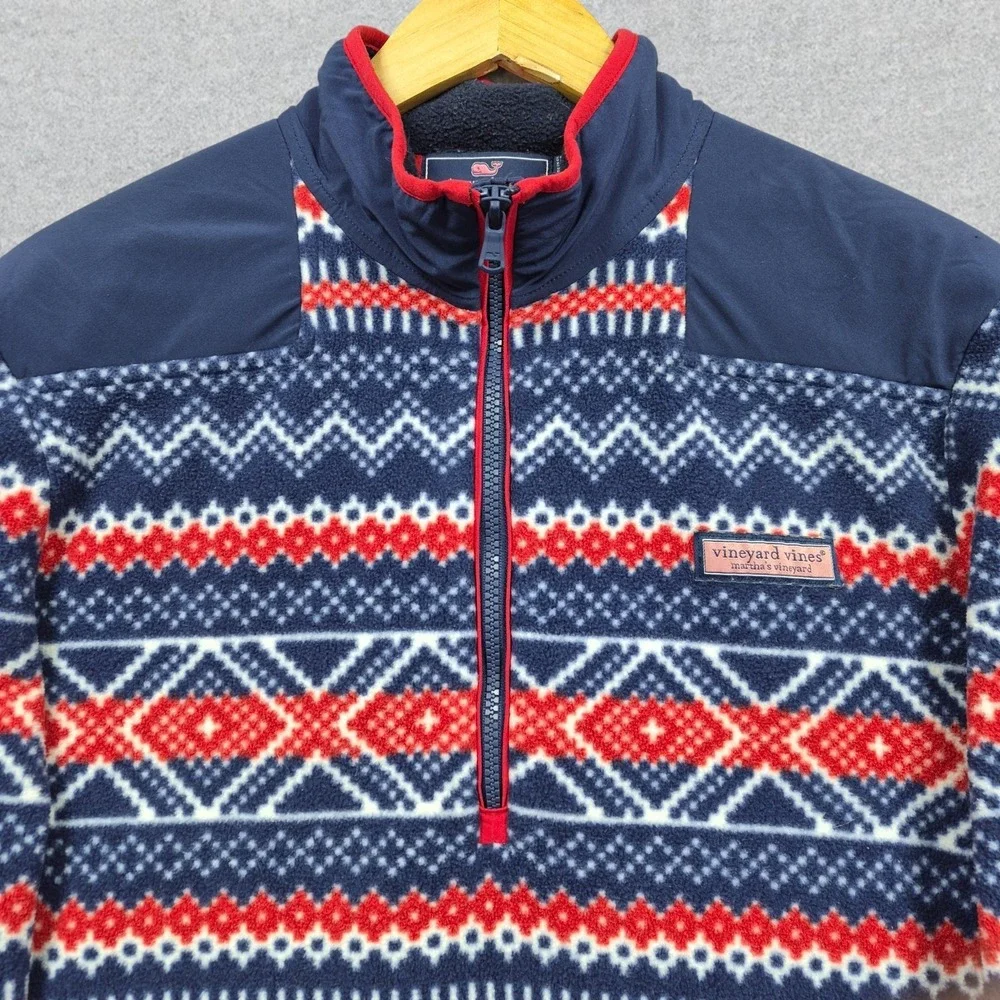 Vineyard Vines Sweater Men's M Blue Red Fair Isles Fleece Quarter Zip Pullover